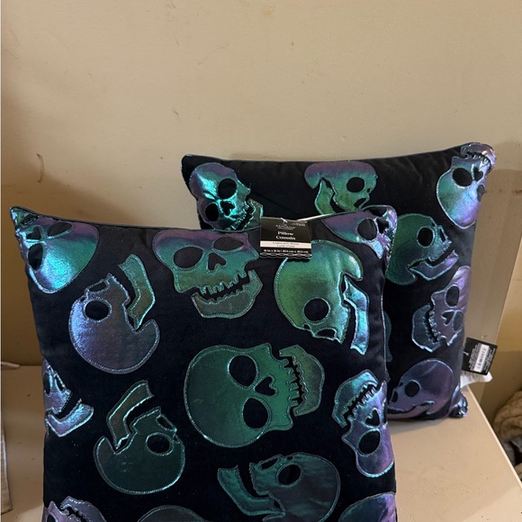 Ashland Other - Iridescent Skull Throw Pillows - Black with Green/Purple Skulls NEW